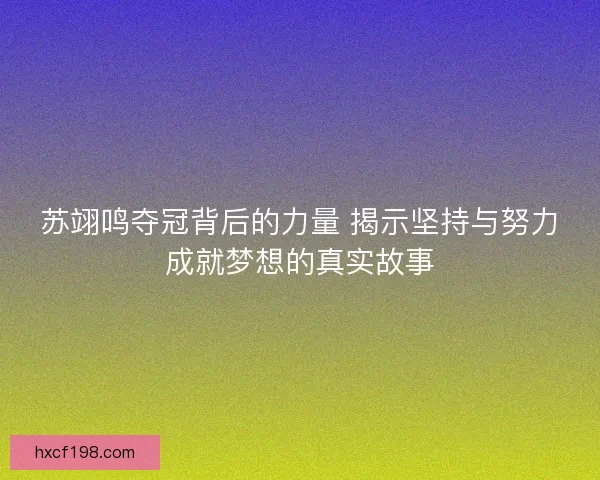 苏翊鸣夺冠背后的力量 揭示坚持与努力成就梦想的真实故事